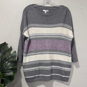 Sonoma knit boat neck Gray and Cream Women's Sweater